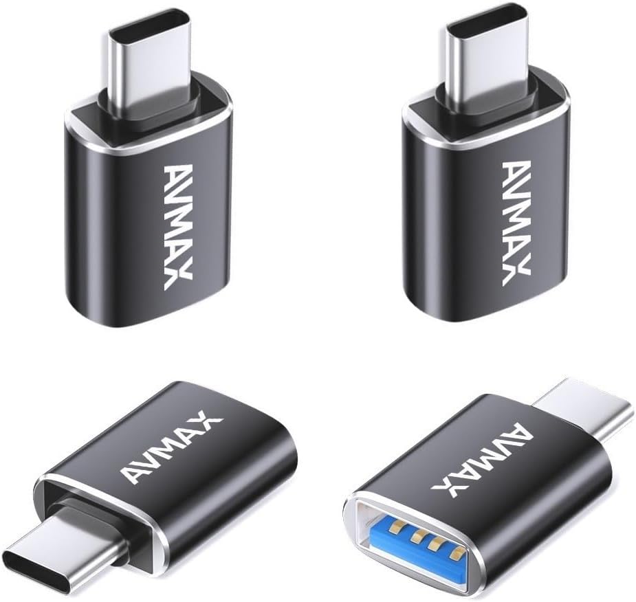 AVMAX USB C to USB A Adapter 4 Pack, USBC Male to USB A 3.0 Female OTG Adapter, Type C Male to Type A Female 3.0 OTG Adapter for Apple iPhone 16 15, Flash Thumb Drive,Mac,iPad,Samsung Galaxy