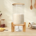 7.5L Rice Dispenser, Flour and Cereal Container, Glass Food Storage Container with Airtight Lid and Wooden Stand for Flour, Sugar, Grain and Ground Coffee