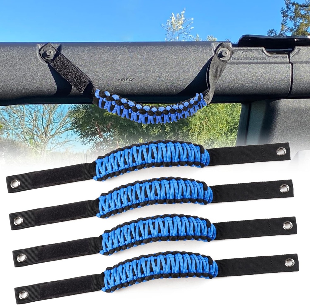 for Bronco Grab Handles, Paracord Roll Bar Grab Handles for 2021 2022 2023 2024 2025 Ford Bronco Accessories 4 Door 2 Door, Blue, 4 Pack