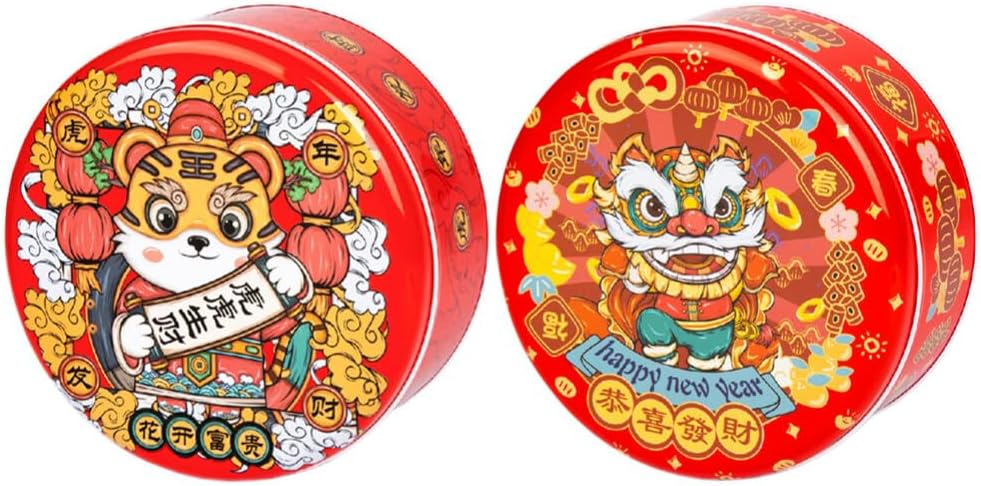 Ciieeo 2pcs Tiger Year Decorative Tinplate Candy Boxes Year Cookie Tins for Packaging Style