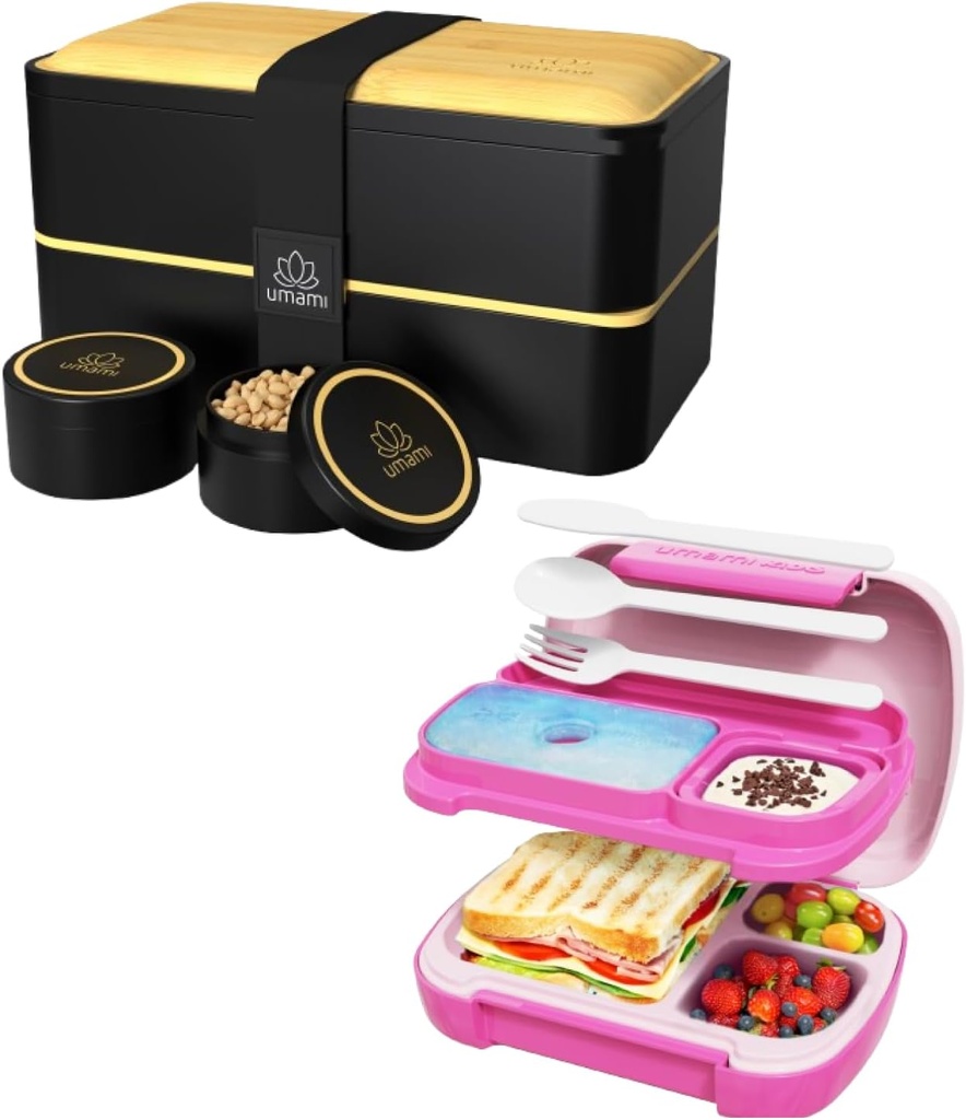 Umami 2 Piece Bento Box for Adults 40 oz and 23 oz Bento Lunch Containers, Parents' Favorite Bento Box with Playful Design