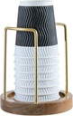 MyGift Premium Acacia Solid Wood and Brass Tone Metal Wire Countertop Plastic Cup Holder, Guest Drink Station Storage, Dispenser for Disposable Coffee Cups