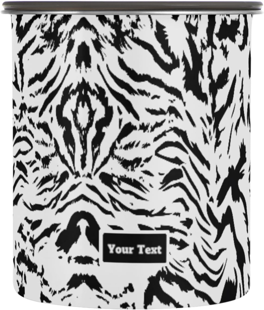 White and Black Tiger Print Kitten Cats Airtight Coffee Bean Canister Customed 30oz Food Storage Containers with Lids For Gournd, Tea, Sugar, Flour, Rice, Cereal, Candy Cookie Jar