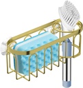 Yazoni 2-in-1 Sponge Holder for Kitchen Sink, Suction Cup Sponge Rack Kitchen Caddy, No Drill Rustproof Sink Organizer for Place Dishwashing Brush Soap (Gold)