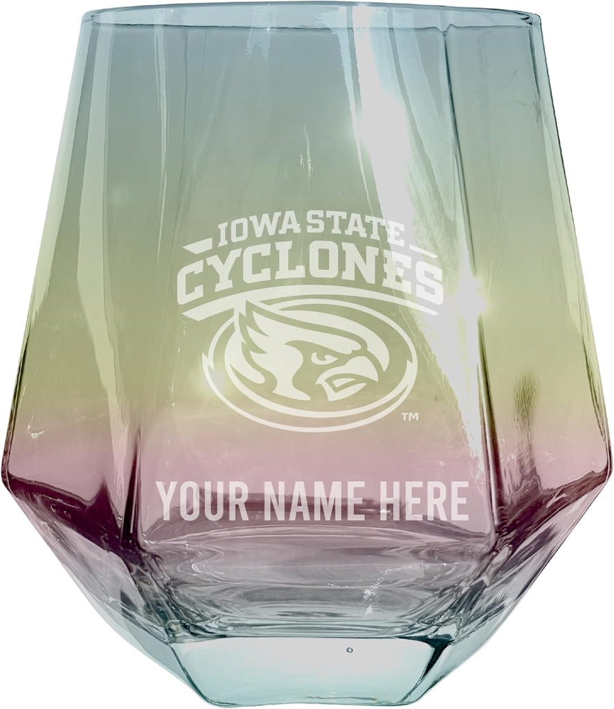R and R Imports Iowa State Cyclones Customizable Stemless Diamond Wine Glass Engraved 10 oz Iridescent Officially Licensed Collegiate Product Single Unit