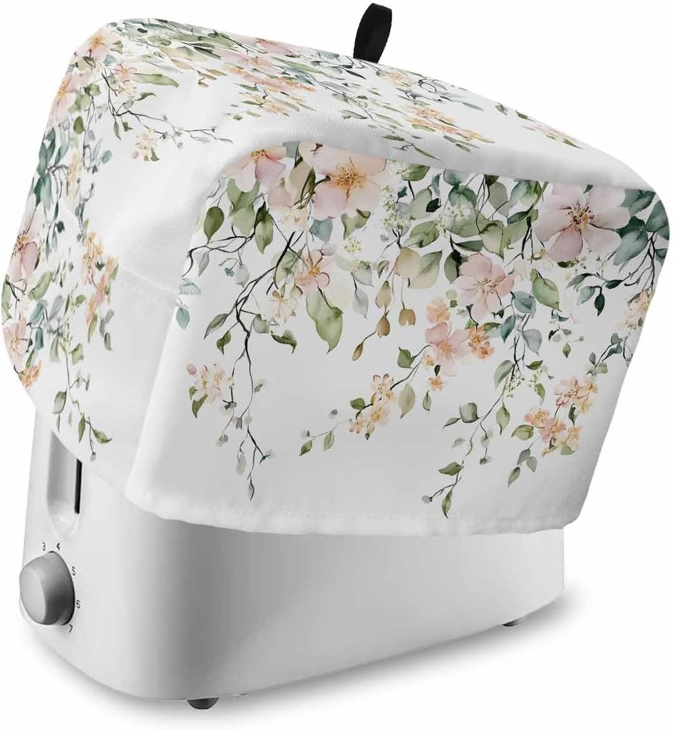 Green Eucalyptus Leaves Toaster Cover 4 Slice, Kitchen Appliance Covers with Pocket & Loop, Spring Floral Rustic Botanical Polyester Bread Machine Covers Dust & Fingerprint Protection
