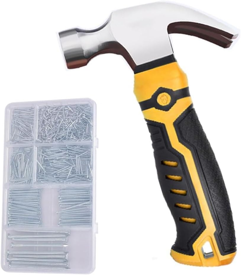 750PCs Small Nails for Hanging Pictures Assortment Kit and 8oz Small Claw Hammer, Small Hammer With Hardware Nails Assorted Set for Home, DIY, Camping, Tent Stakes (Hammer and Nails)