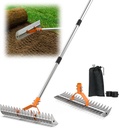 6.4FT Thatch Rake, 15-Inch Dethatcher, 19 Steel Tines Metal Head for Cleaning Dead Grass, Double-Sided Garden & Lawn Tool for Loosening Soil and Farming Land