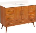 Signature Hardware 953363-48-RUMB-1 Novak 48" Freestanding Teak Single Basin Vanity Set with Cabinet, Vanity Top, and Rectangular Undermount Sink - Single Faucet Hole - Teak/Arctic White