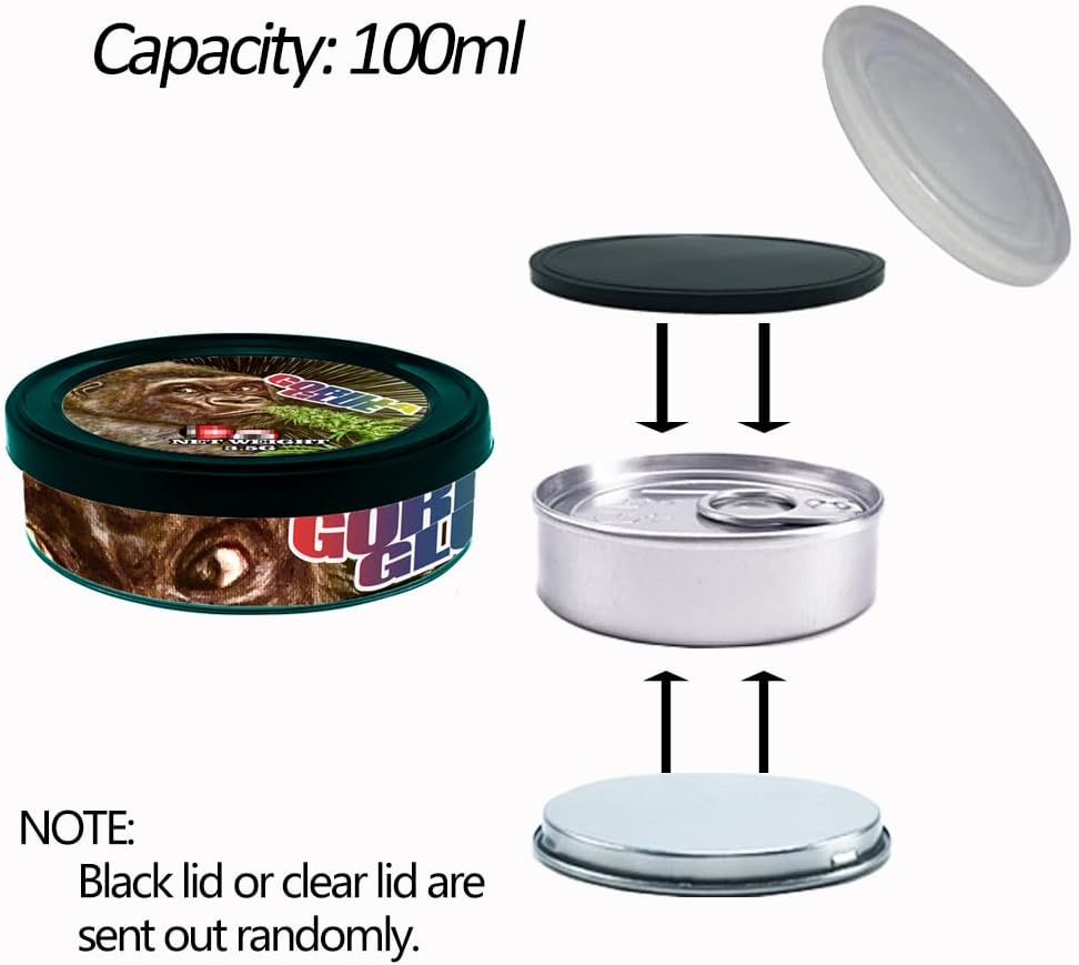 Self-Seal Cali Tin Can, Pressitin Cans with Ring Lid and Label, Side Stickers, Tin Tuna Can - No Tools Needed - 100ml/3.5g (20 Sets)