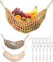 3 Pcs Fruit Hammock, 26 in Hanging Fruit Hammock under Cabinet for Kitchen Hand-woven Lace Hanging Basket