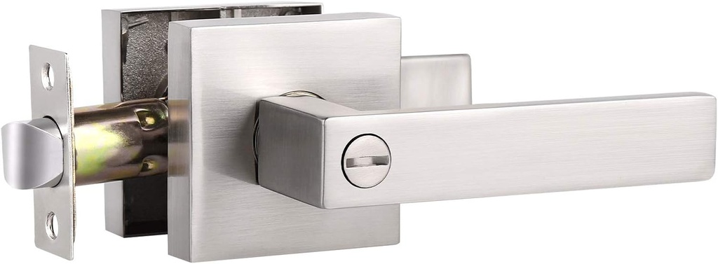 Knobonly 7 Pack Reversible Stain Nickel Door Handle, Square Privacy Door Lever for Interior Use