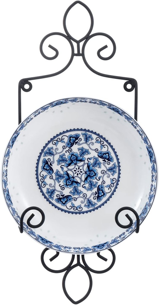 MyGift Wall-Mounted Vertical Single Plate Holder Rack with Vintage Black Metal Decorative Scrollwork Design, Holds Plates Up To 8 Inches