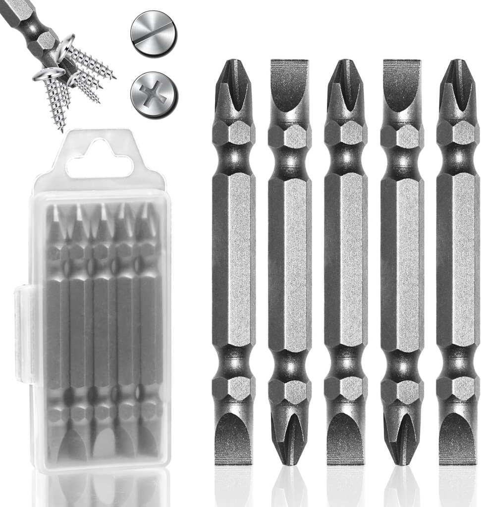 5Pcs Impact Double End Screwdriver Bit Set Ph2/Sl6 Magnetic Slotted Phillips Screwdriver Bit S2 Alloy Steel with Storage Box (65mm)