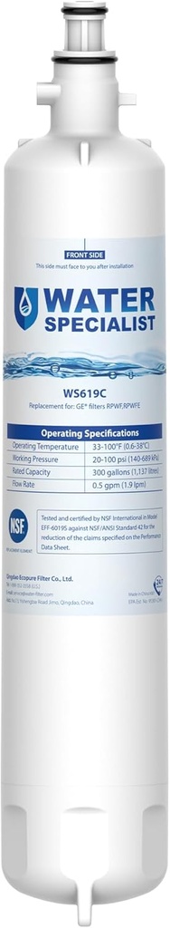 Waterspecialist WS619C Replacement for RPWFE®, RPWF (Built-in CHIP) Refrigerator Water Filter, Compatible with GYS22GMNES, GYE22HSKSS, PYE22PELDS, GFE26GMKES, GFE26GGHWW, GFE28GYNFS, PFE28KYNFS