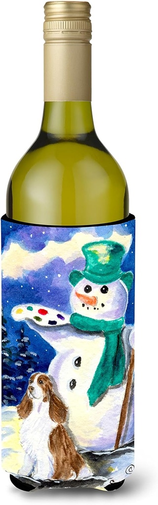 Caroline's Treasures SS1002LITERK English Springer Spaniel with Artist Snowman Wine Bottle Hugger Bottle Cooler Sleeve Hugger Machine Washable Collapsible Insulator Beverage Insulated Holder