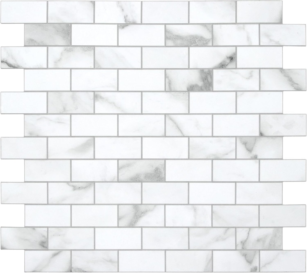 10-Sheet Subway Peel and Stick Backsplash Tile, 11.3" x 10.8" Carrara White Stone Composite Marble Looks Self Adhesive Waterproof Wall Tile, Stick on Tiles for Kitchen Bathroom Shower Fireplace