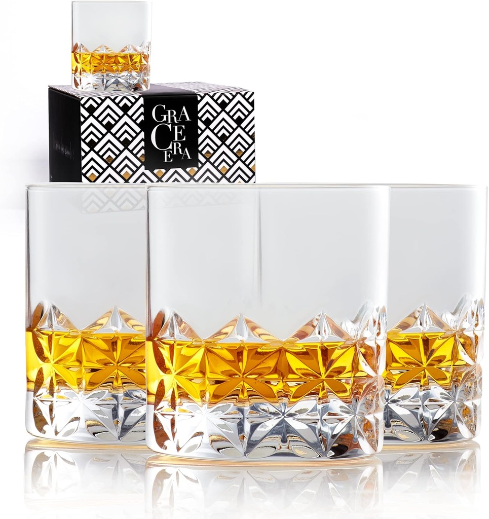 Whiskey Glasses Set of 4 Old Fashioned Tumblers, Bar Glasses 10 Oz Rocks Barware For Drinking Scotch Whisky, Cocktail Rum, Cognac, Vodka Liquor, Bourbon, Unique Gifts for Men