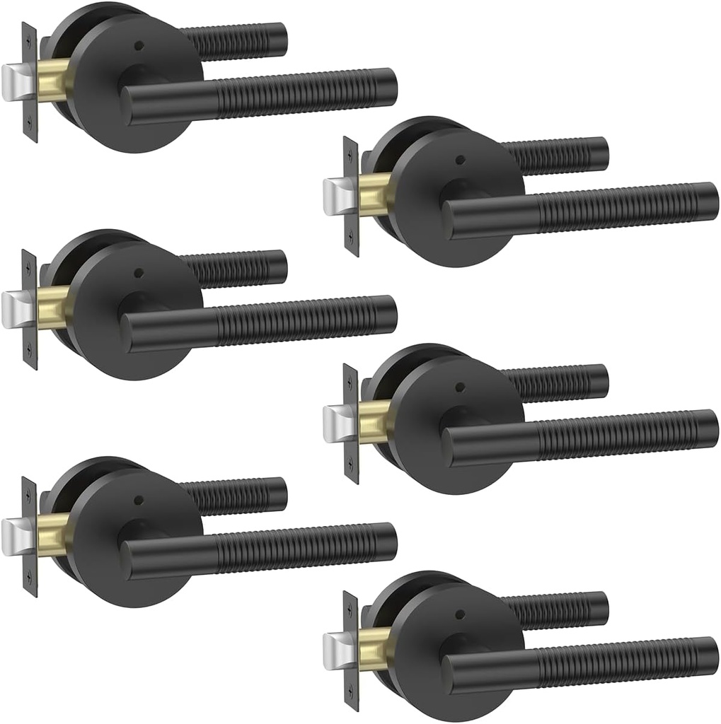 Asidrama 6 Pack Privacy Door Handles, Door Lever with Door Knobs Indoor for Bedroom or Bathroom, Heavy Duty Black Door Handles Interior with Locks for Left Right Sided Doors