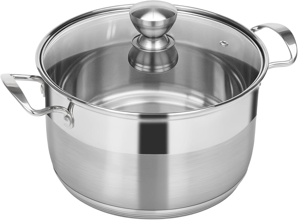Ohtomber Stainless Steel Stock Pot - 12 Quart Large Cooking Pot with Lid for Pasta, Soup, Spaghetti, Nonstick Thick Base Deep Stockpot, Kitchen Cookware for Stew, Simmer, Boiling, Canning