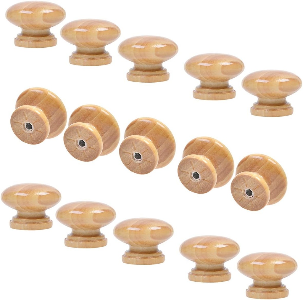 15 PCS Round Mushroom Shape Wooden Cabinet Knobs Drawer Pulls with Screw