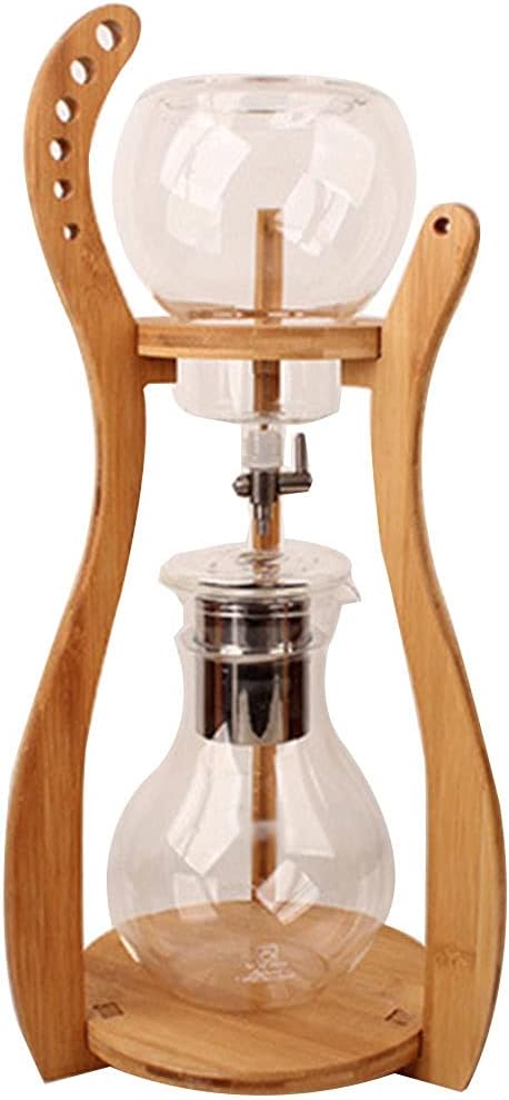 Cold Brew Coffee Maker with Stainless Steel Filter, 800ML/27OZ Capacity Durable Glass, Adjustable Water Flow Dripper Iced Coffee Brewer Maker for Coffee, Tea (Color : Bamboo Bracket)