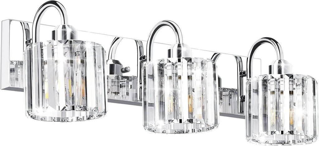 Bathroom Light - 3 Light Vanity Fixture Over Mirror, Chrome Crystal Finish