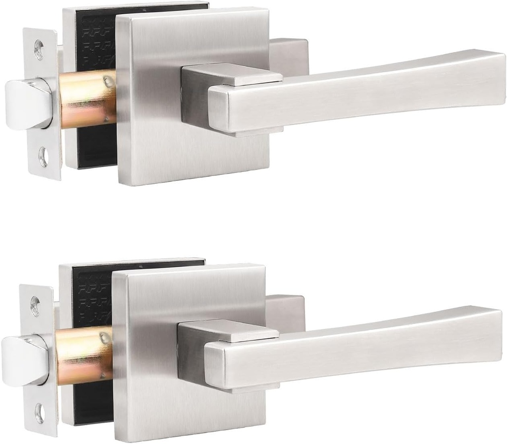 knobelite 2 Pack Passage Door Handle,Keyless Stain Nickel Interior Door Knob,Heavy Duty Door Lever Hardware for Hallway,Office,Reversible for Left & Right