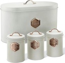 Bread Box for Kitchen Countertop with Coffee Sugar Tea Storage Containers, Bread Box and Canisters Set for the Kitchen with Lid, Beige