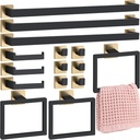 Gisafai 15 Pcs Bathroom Hardware Accessories Set 23.6 Inch Bath Towel Bar Kit Stainless Steel Bathroom Hardware Set Towel Racks Ring Hooks Paper Holder for Wall Mounted (Black Gold)
