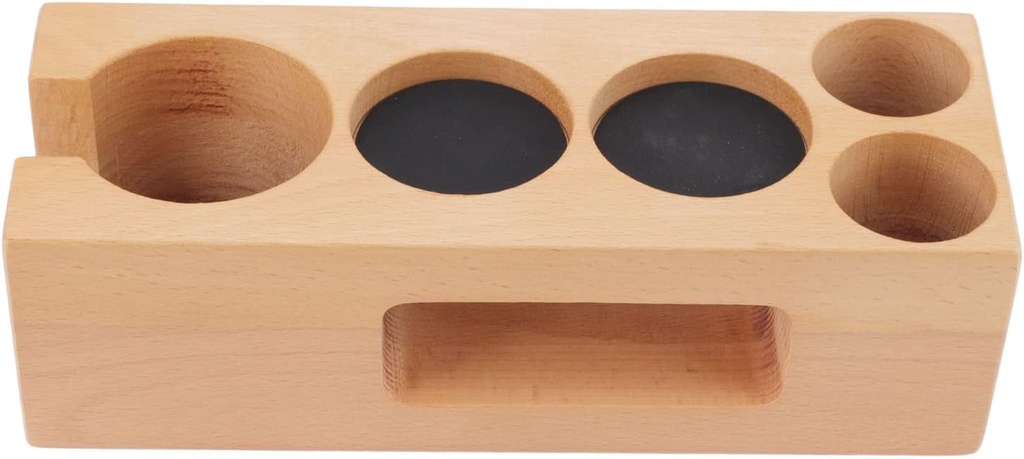 Wood Coffee Filter Tamper Holder,Wooden Base Tamper Non Slip Coffee Tamping Station with Mat for Cafes Home (S)