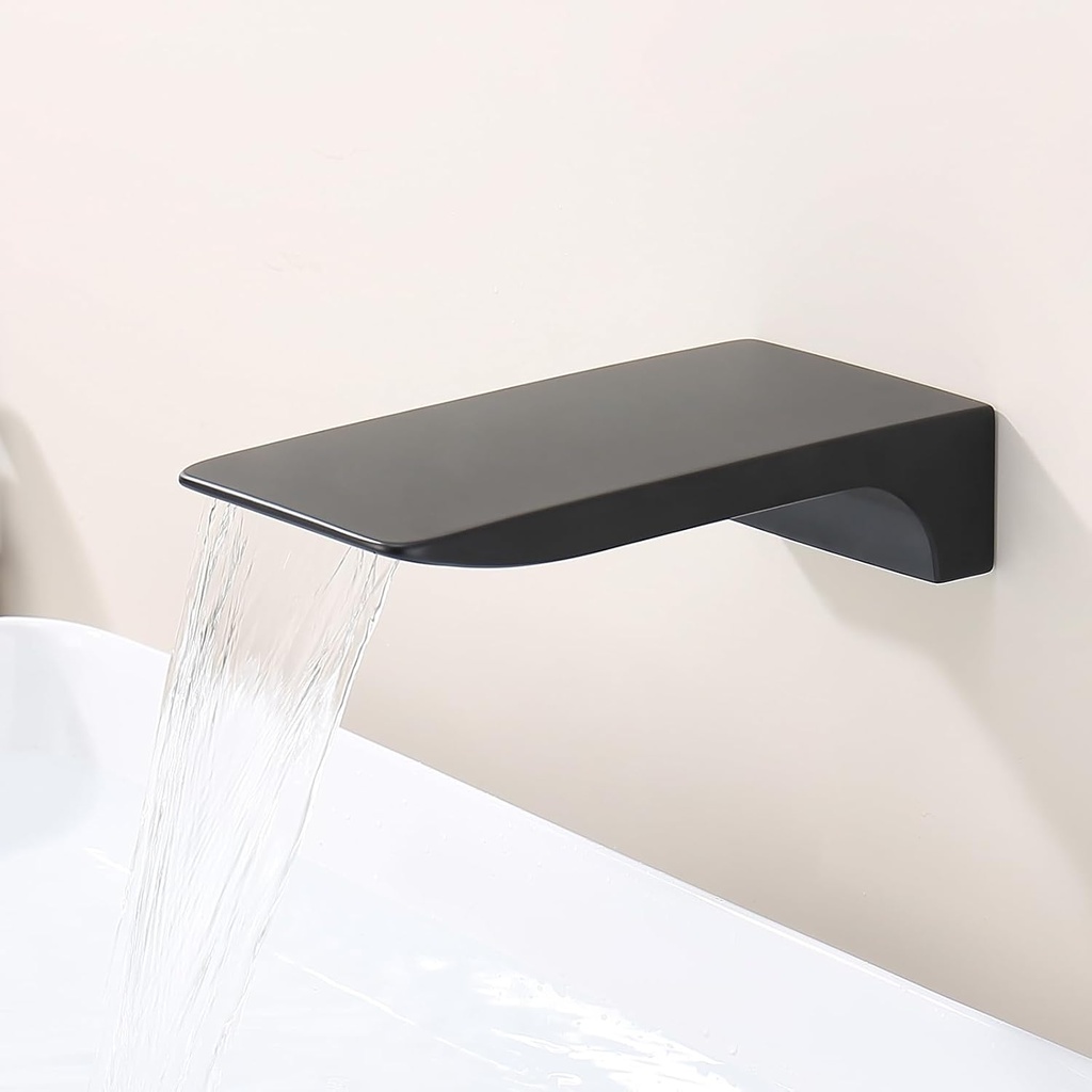 Waterfall Tub Spout Black Tub Spout for Bathtub Faucet 【SUS304 Stainless Steel & Solid Brass】 Bathroom Tub Faucet Replacement High Flow Shower Spout Matte Black Tub Spout Wall Mount, TS4-BK