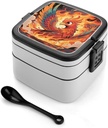 Manga Phoenix Bento Box 1000ml Leak Proof Lunch Container with Removable Dividers & Spoon - BPA-Free PP Stackable Lunch Box for Work, Office, Picnic, Travel, Dining Out