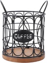 Coffee Pod Holder for Counter, Coffee Pod Basket K Cup Holders Coffee Pods Storage Organizer with Wooden Base for Kitchen Office Desktop (Black)