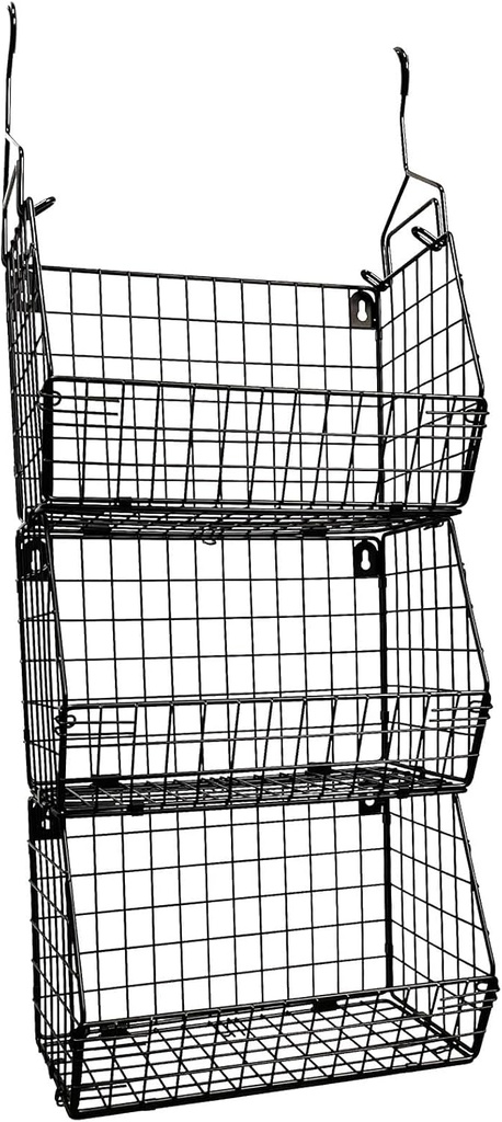 3 Tier Hanging Foldable Wire Baskets Closet Organizer Clothes Shelves Countertop Caddy Bin Wall Mount Shelf Wire Storage Basket Bins for Clothing Handbags Snacks Drinks Fruits