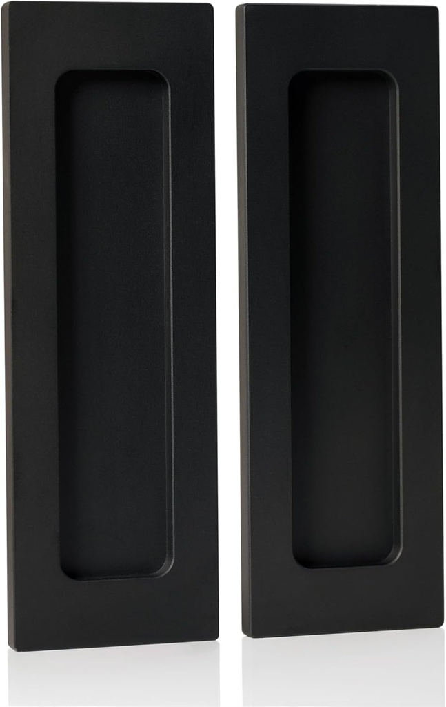 6” Finger Flush Pulls for Closet Pocket | Sliding Barn Door Handle Set | Rectangular Plate Recessed Pull Handle | Matte Black | 3M Adhesive | 2 Pack
