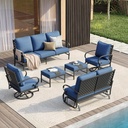 VICLLAX 5 Pieces Patio Furniture Set for 7, Outdoor Conversation Set Includes 3-seat Outdoor Sectional Sofa, 1 Patio Loveseat, 2 Swivel Patio Chairs and 2 Ottomans with Cushions for Garden, Blue