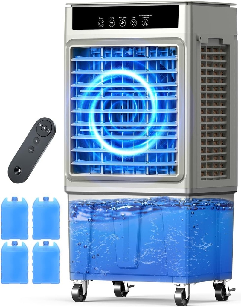 Large Swamp Cooler Air Conditioner, 2200CFM Evaporative Air Cooler, 24H Timer & 8 Gal Water Tank, 100°Oscillation,3 Speeds & 4 Ice Boxes