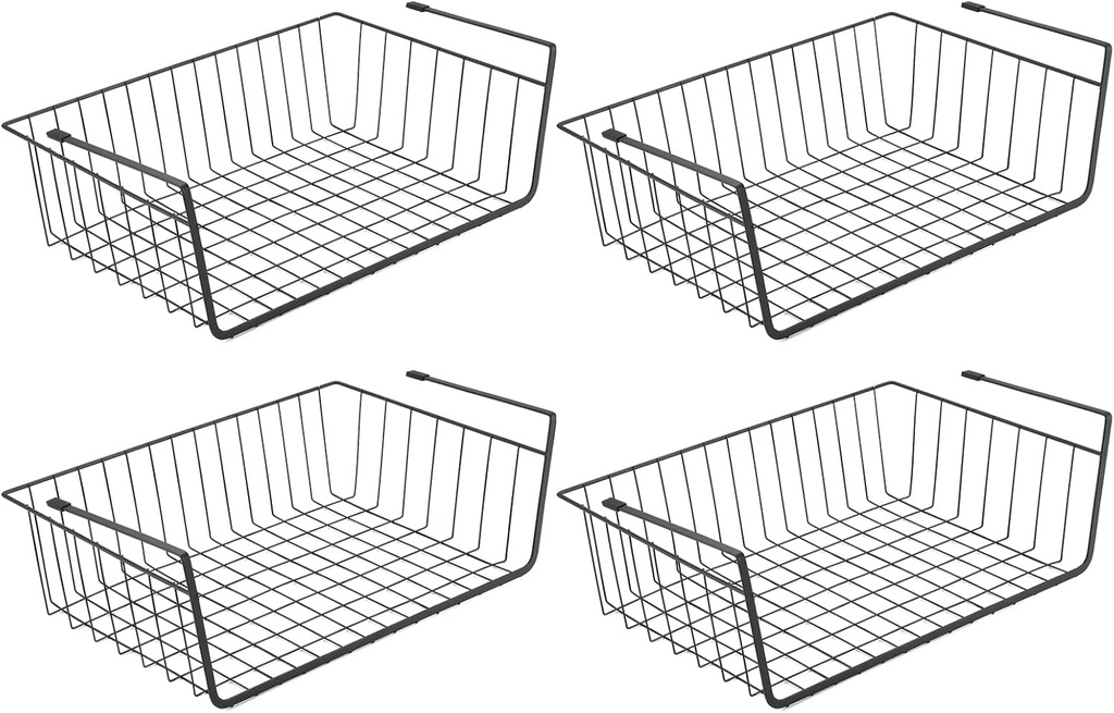 Under Shelf Baskets, Hanging Metal Wire Storage Basket Organizer for Kitchen, Office, Pantry, Bathroom, Cabinet, BLACK (4)