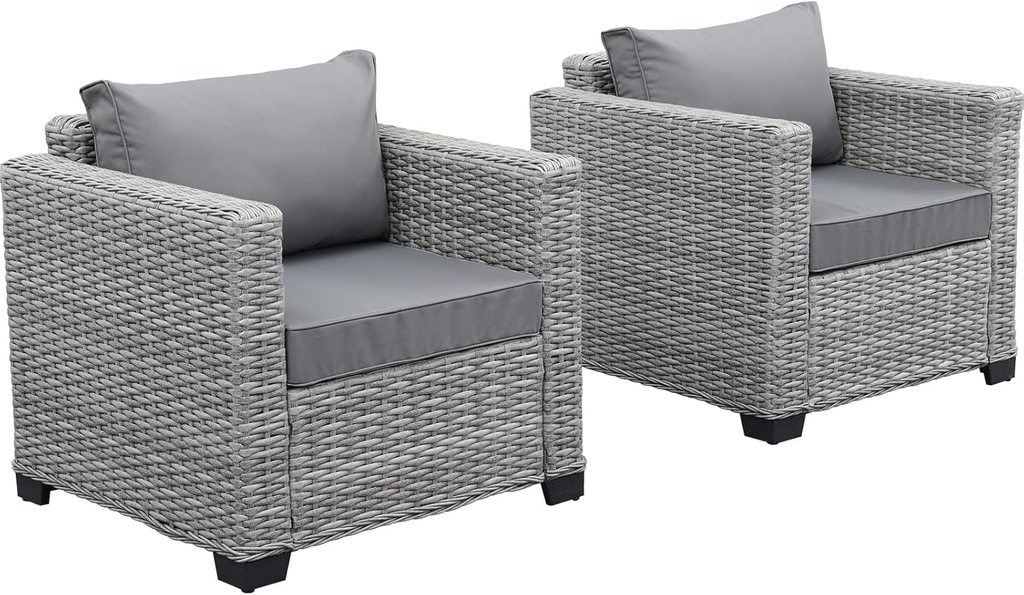 Rattaner Outdoor Club Chair Patio Single Sofa Accent Chairs Set of 2 with Anti-Slip Cushions and Waterproof Cover, Grey