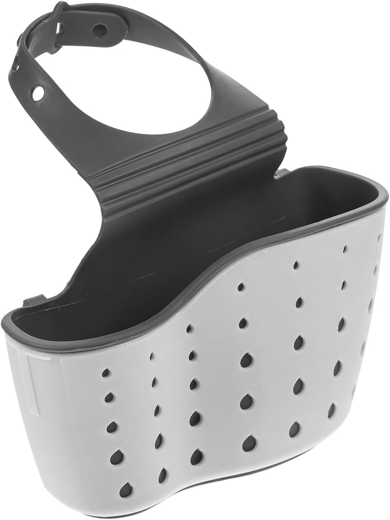 Mikinona Kitchen Bathroom Hanging Storage Basket Thicker Double Sink Pouch Organizer for Sponges and Gadgets Quick Draining and Space-saving Design White