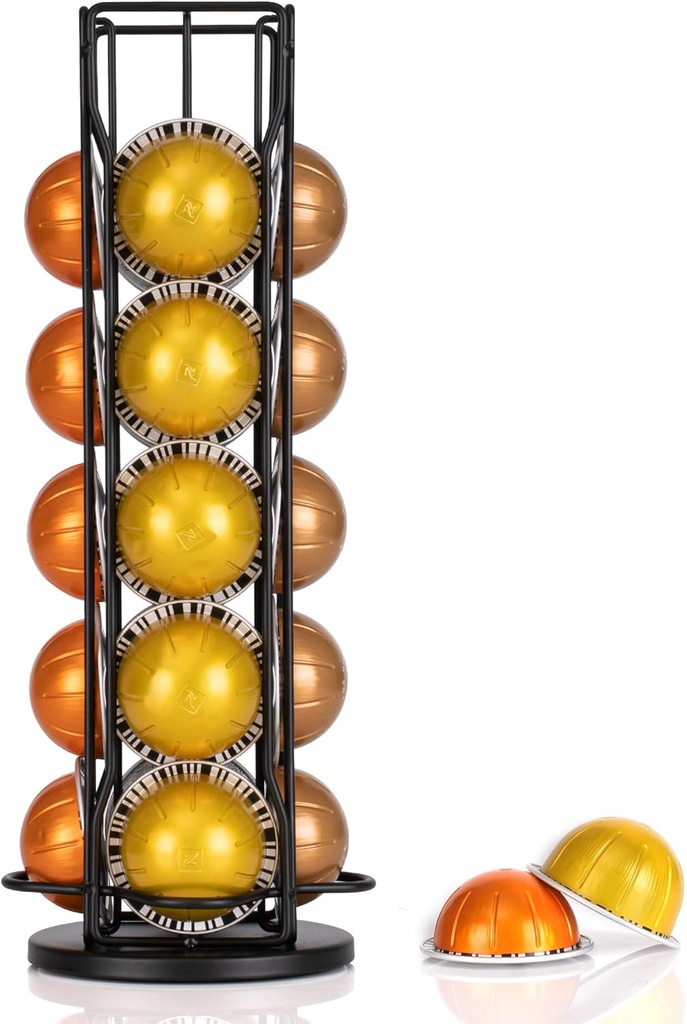 Coffee Capsule Holder Compatible with Vertuo Pods (20pcs),Vertuoline Capsule Stand Rotating Pod Holder Black