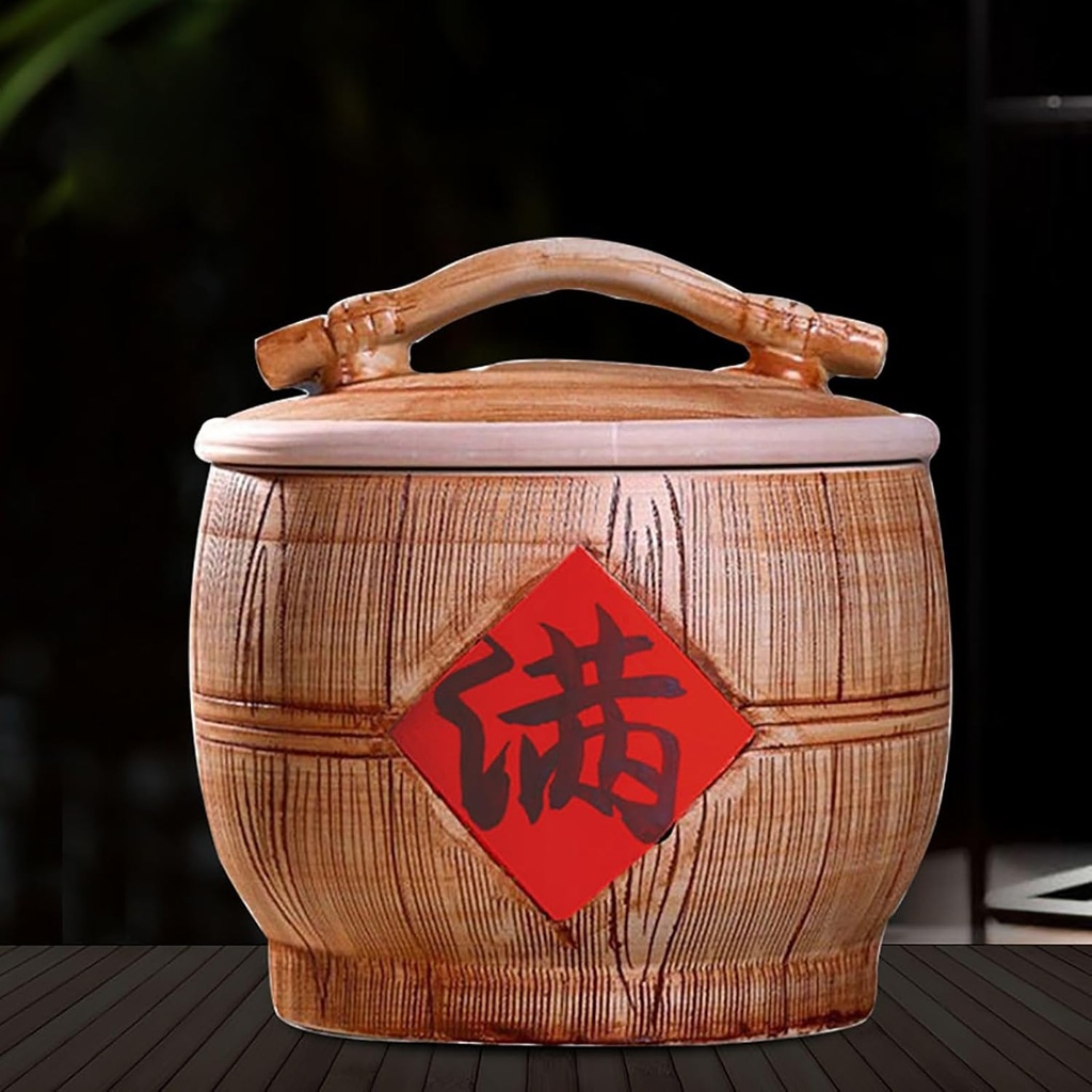 Large Ceramic Jar For Rice, Ceramic Rice Bucket With Lid, Food Containers Jar, Household Rice Barrel With Lid, Kitchen Flour Bucket, Rice Porcelain Bottle, For Rice, Soybeans, Corn, Flour, Oatmeal(C,C