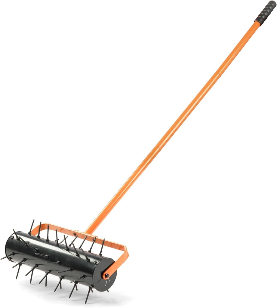 VINGLI Lawn Aerator, 17 inch Heavy Duty Lawn Aerator Tool, Rolling Aerator Lawn Tool with 42 Spikes for Garden Yard Patio Maintaining, Orange & Black