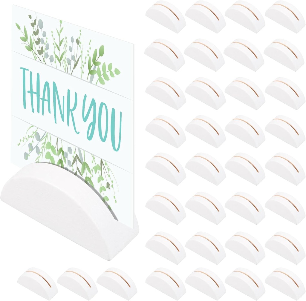 36 Pack Wooden Table Number Holders, Semi-Circle Place Card Stands for Weddings, Parties & Events, Wood with Stable Base - Table Number & Place Card Holders (White)