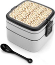 Gold Leopard Fashion Print Bento Box, Cute Lunch Box Containers for Adults Women Men, Small Salad Container for Lunch, Reusable Double Lunchable Stackable