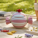 Cute Storage Jars with Lid, Unique Candy Shape Ceramic Food Container, Cookie Canister for Snacks, Coffee Bean, Sugar, Tea, Spices, Beans, Cereal, Nuts - 500 ml / 16.9 oz (Pink Stripes)