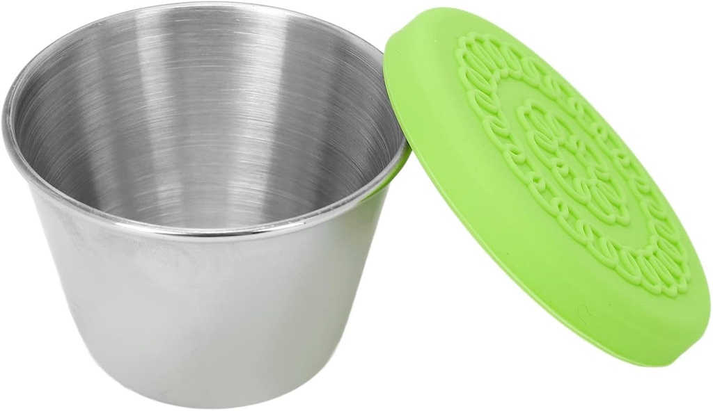 Yosoo Stainless Steel Salad Dressing Salad Dressing Container With Silicone Lid Container Stainless Steel Salad Dressing, Beauty Salon Essential Oil Cup(Green Lid)