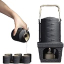 9-Piece Japanese Sake Set, Japanese Ceramic Black Glaze Sake Set with Warmer Pot and Heating Stove, for Cold/Warm/Shochu/Tea Cups