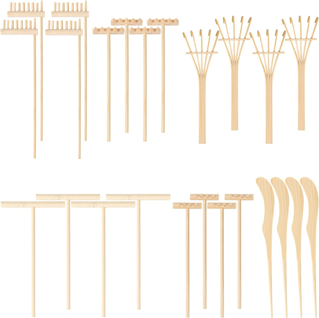 24 PCS Mini Zen Garden Rake Tools, Zen Garden Accessories, Zen Garden Tools Bulk Zen Garden Bamboo Sand Rake Set for Home, Office Decor and Meditation Tools